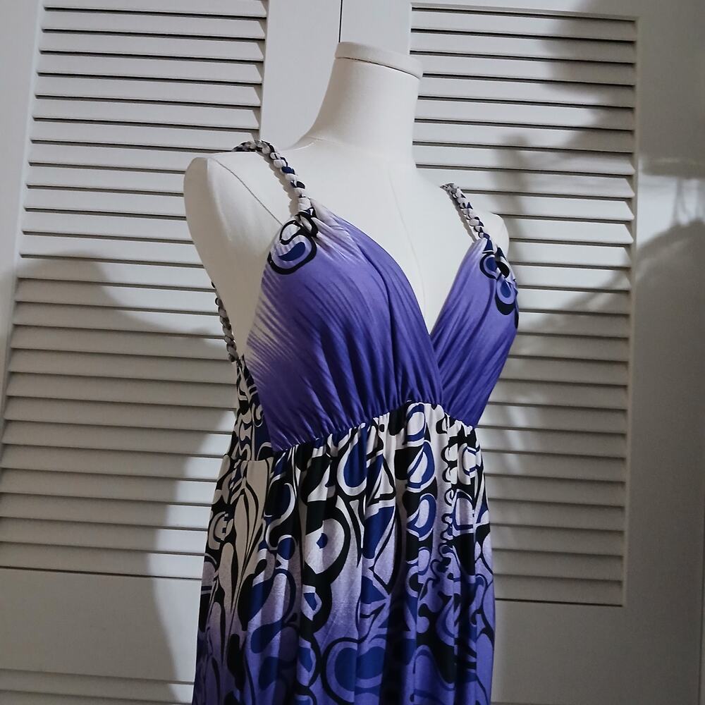 IB Diffusion braided strap purple black and white maxi dress sz M EASY